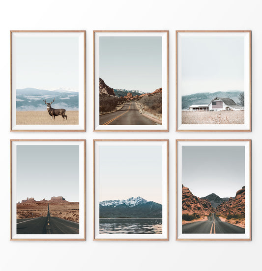 Countryside wall art, rural landscape 6 piece print set 