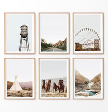 Load image into Gallery viewer, Nature beauty set of 6 prints, horses, Mountain Lake, camp, road
