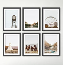 Load image into Gallery viewer, Water Tower, Highway, Ferris Wheel, Tipi, Horses, Canyon 6 Piece Framed Prints
