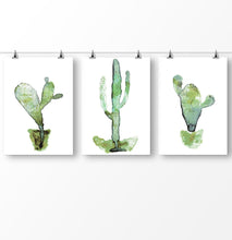 Load image into Gallery viewer, Watercolor Print, Cactus Wall Art, Printable Digital Art, 3 Piece Wall Art, Nursery Cactus Poster
