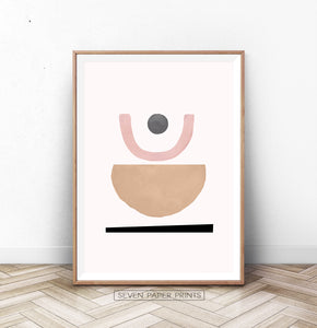 Brown Pink Abstract Wall Art, Sun and Moon Poster