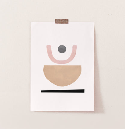 Brown Pink Abstract Wall Art, Sun and Moon Poster