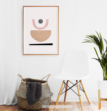 Brown Pink Abstract Wall Art, Sun and Moon Poster