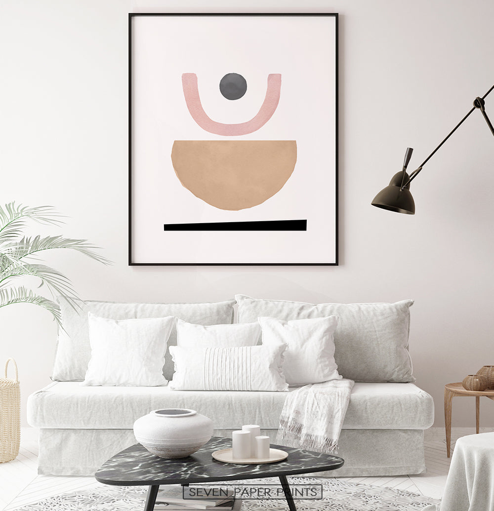 Brown Pink Abstract Wall Art, Sun and Moon Poster