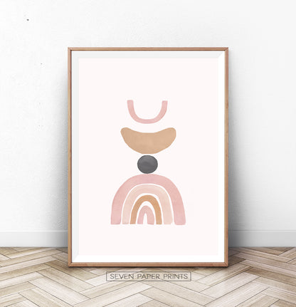 Rainbow, Sun and Moon Watercolor Art, Neutral Color Poster