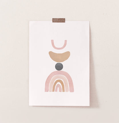 Rainbow, Sun and Moon Watercolor Art, Neutral Color Poster