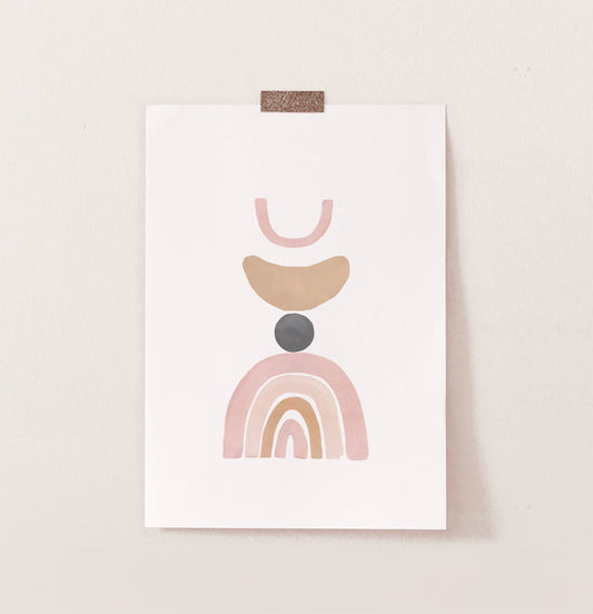 Rainbow, Sun and Moon Watercolor Art, Neutral Color Poster