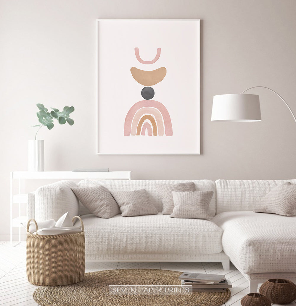 Rainbow, Sun and Moon Watercolor Art, Neutral Color Poster