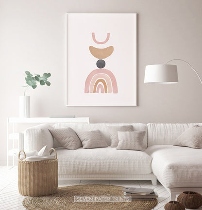 Rainbow, Sun and Moon Watercolor Art, Neutral Color Poster