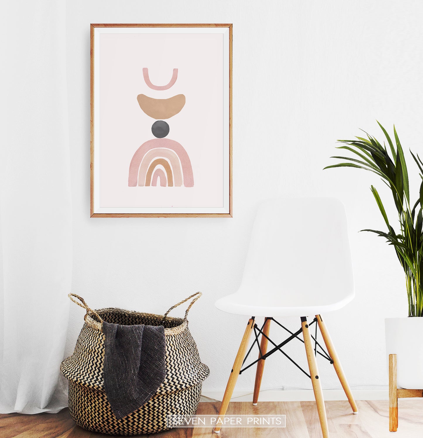 Rainbow, Sun and Moon Watercolor Art, Neutral Color Poster