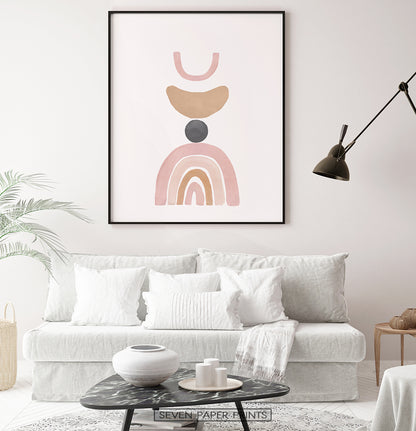Rainbow, Sun and Moon Watercolor Art, Neutral Color Poster