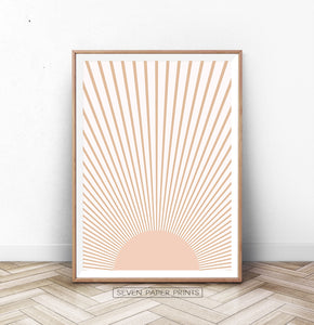 Boho Decor Abstract Sun Art Print, Neutral Color Art Print