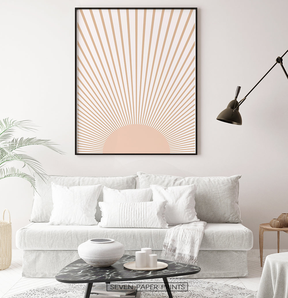 Boho Decor Abstract Sun Art Print, Neutral Color Art Print