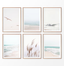 Load image into Gallery viewer, 6 pastel beach prints, coastal wall art set of 6
