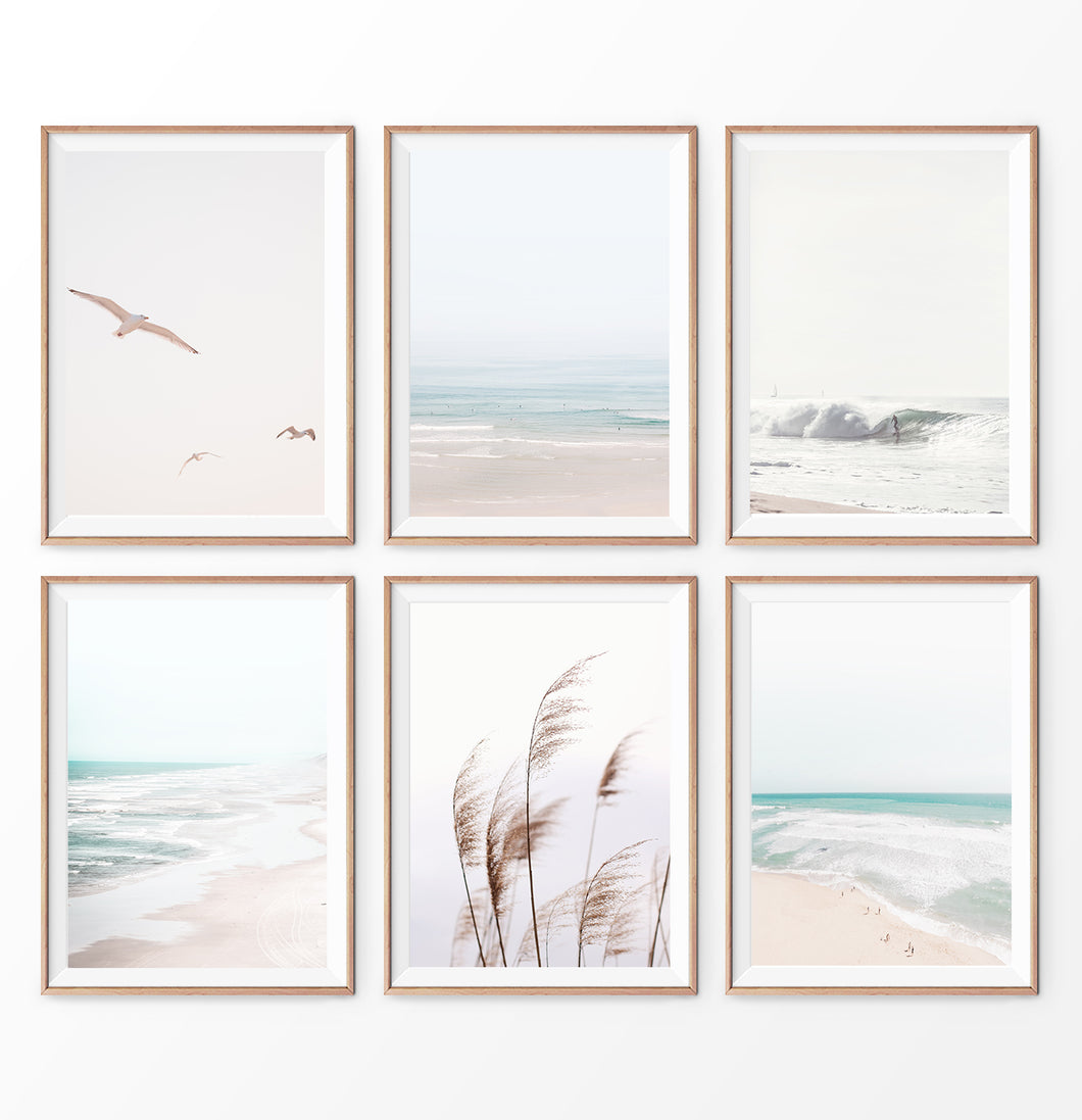 6 pastel beach prints, coastal wall art set of 6