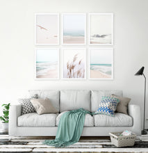 Load image into Gallery viewer, Beige Ocean Print Set - Framed. Waves, Seagulls, Reed
