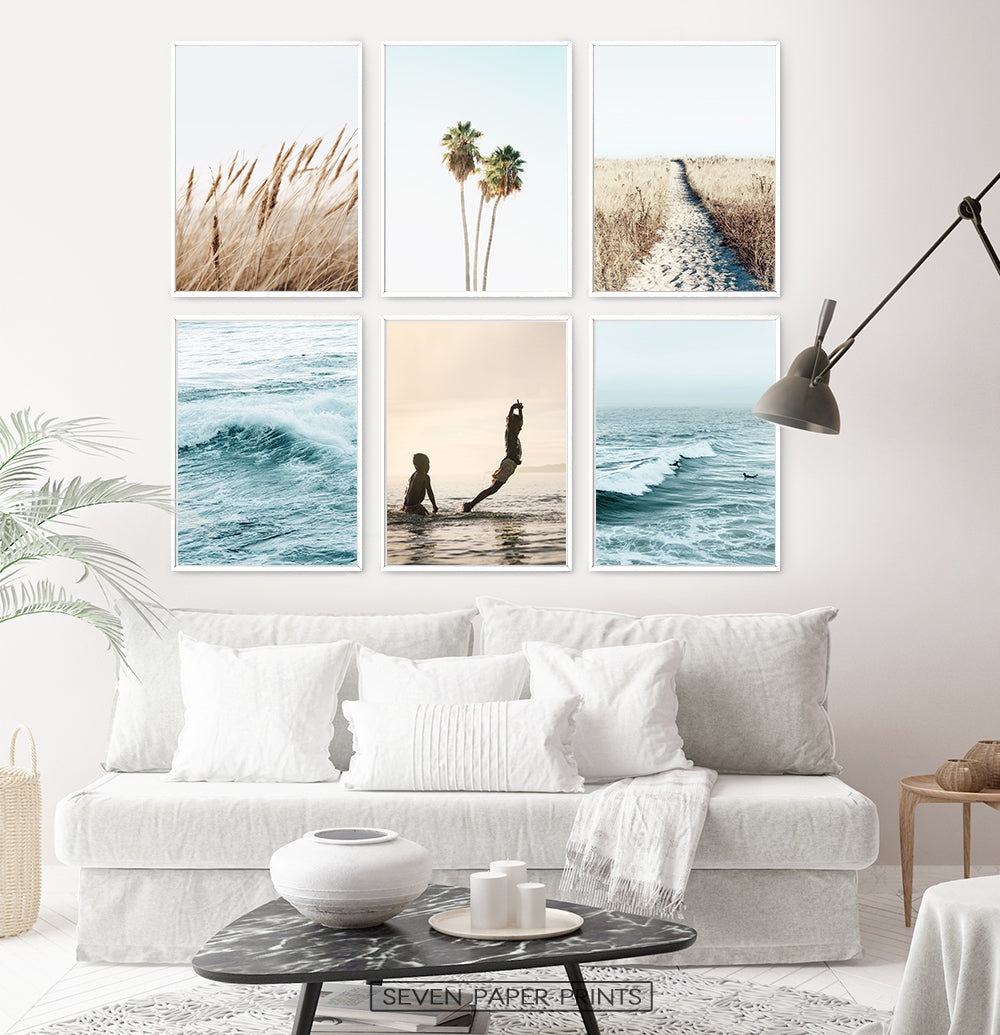 Ocean Wall Decor Above White Sofa Idea