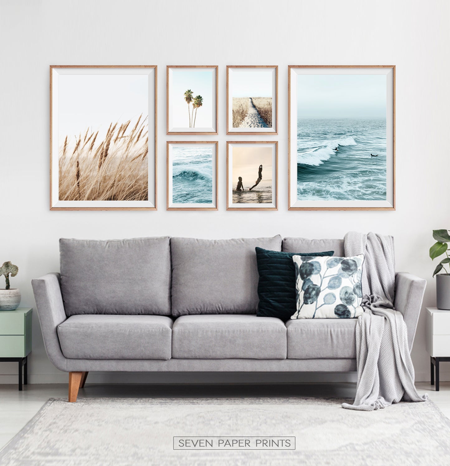 Coastal Gallery Wall for Minimalist Living Room Space