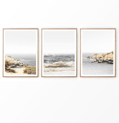 Set of 3 beach sunshine prints, 3 piece coastal wall art