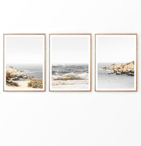 Set of 3 beach sunshine prints, 3 piece coastal wall art