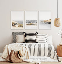 Load image into Gallery viewer, Three photo prints of sandy ocean shore in natural colors in black frames 2
