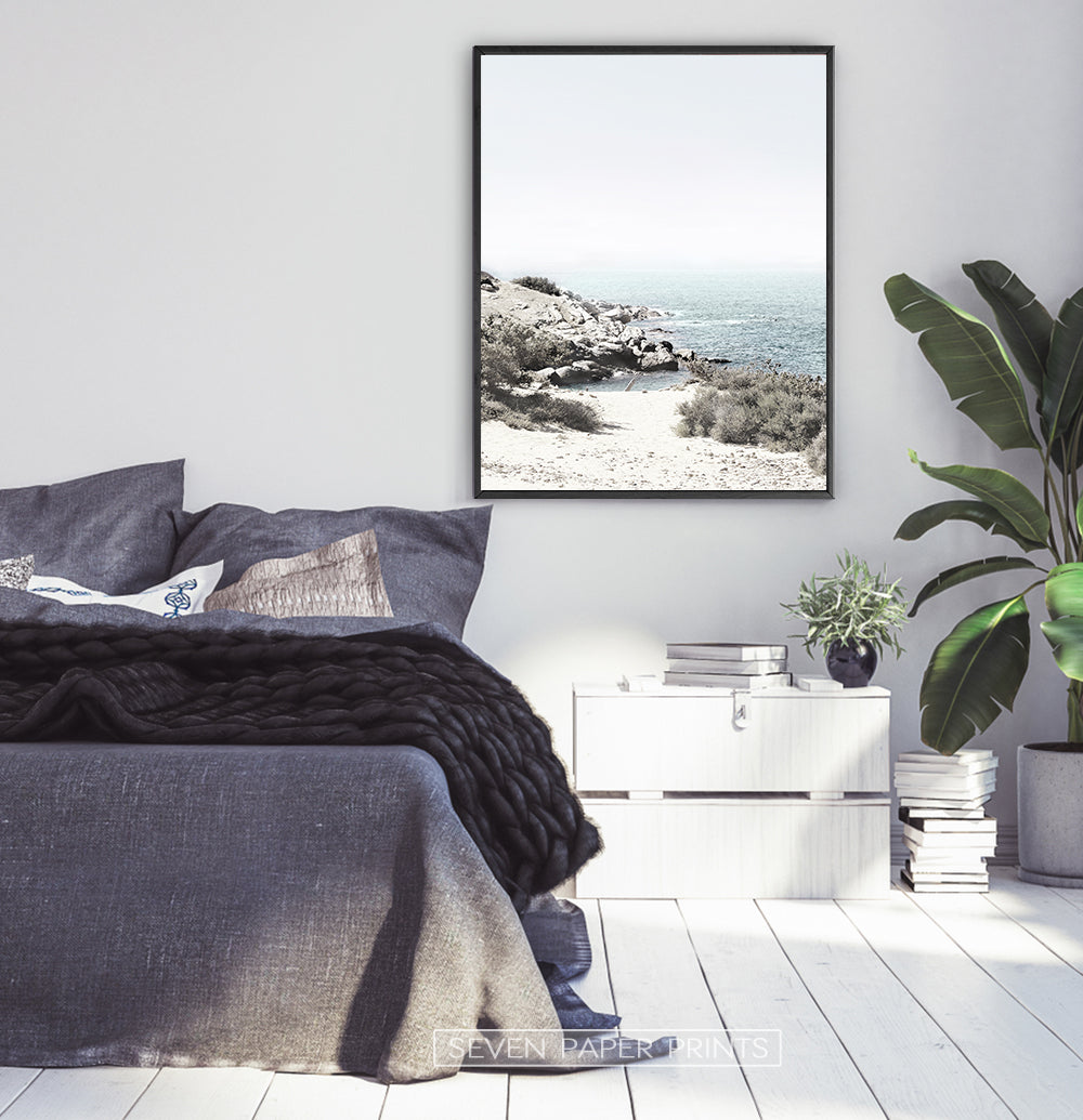 Aqua Beach Print with Shoreline View