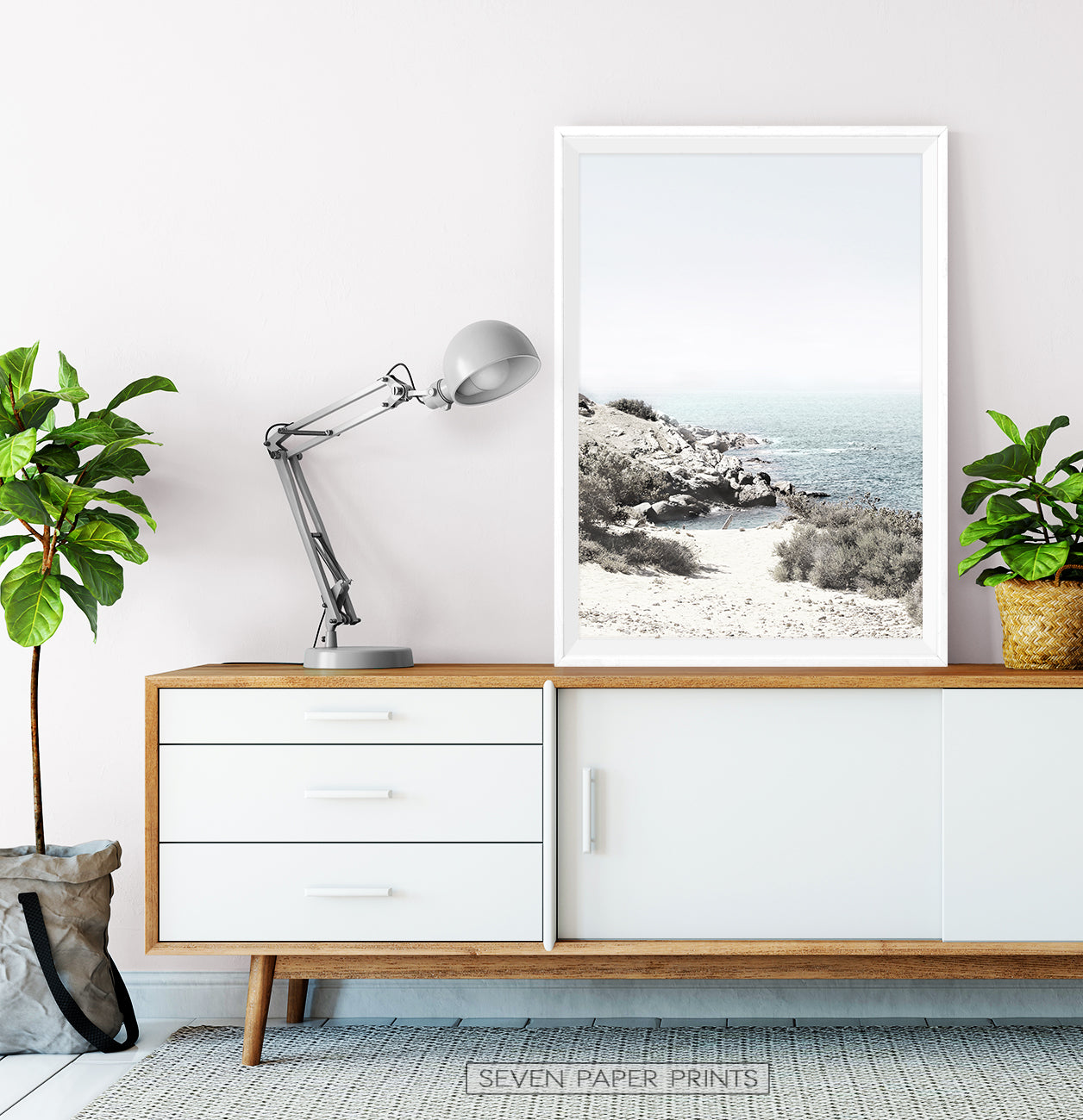 Aqua Beach Print with Shoreline View