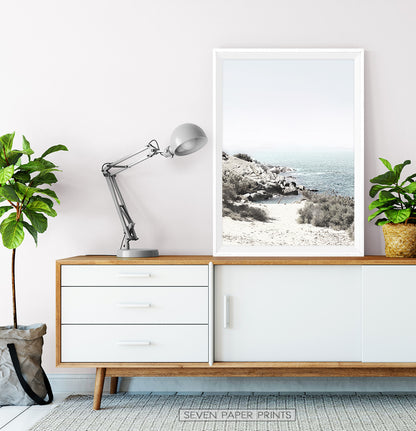 Aqua Beach Print with Shoreline View