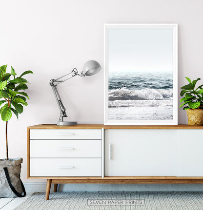 Sea Waves Print on the table with drawers