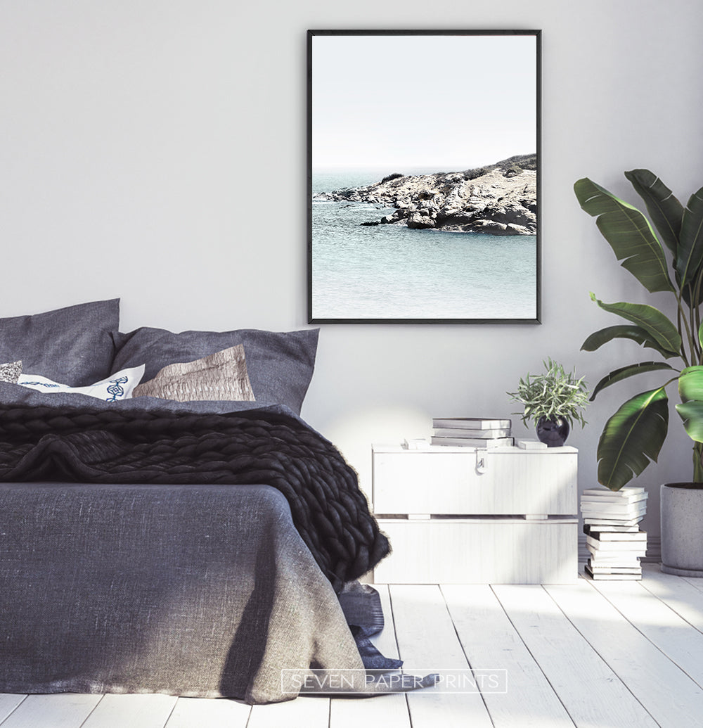Bedroom Wall Art. Blue Sea and Rocks