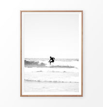Load image into Gallery viewer, Single surfing poster, black and white, surf art
