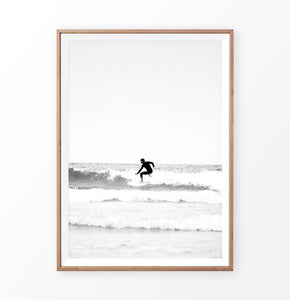 Single surfing poster, black and white, surf art