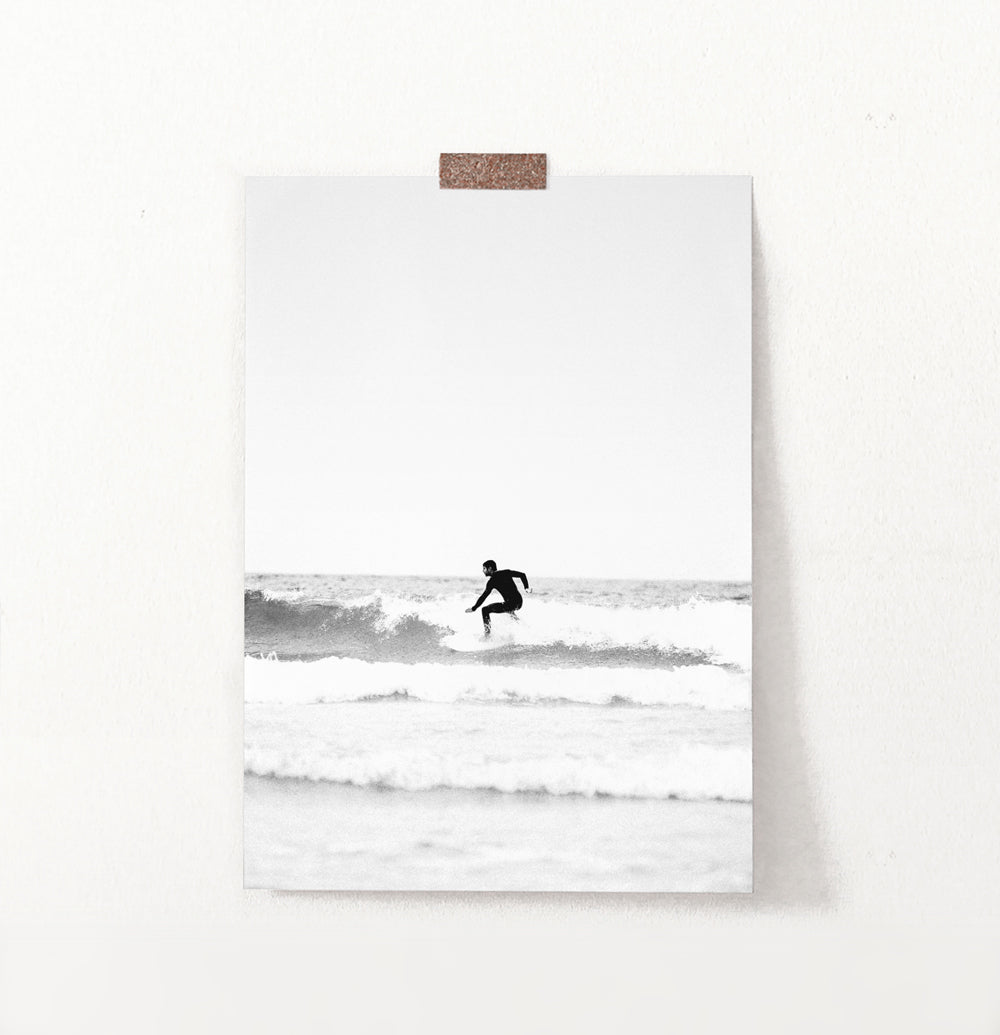 Black and White Surfer Print