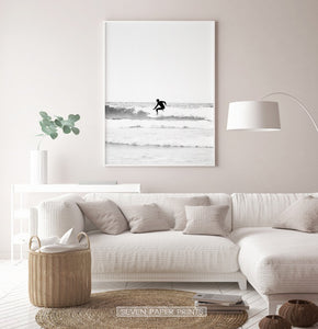 Black White Photography - Surfer on the Wave Print