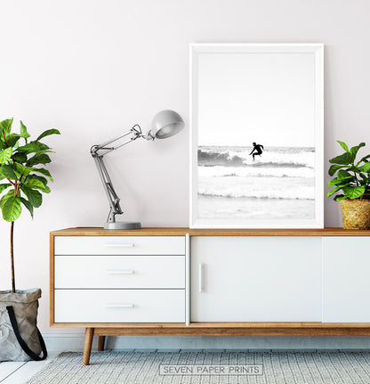 Black and White Surfer Print