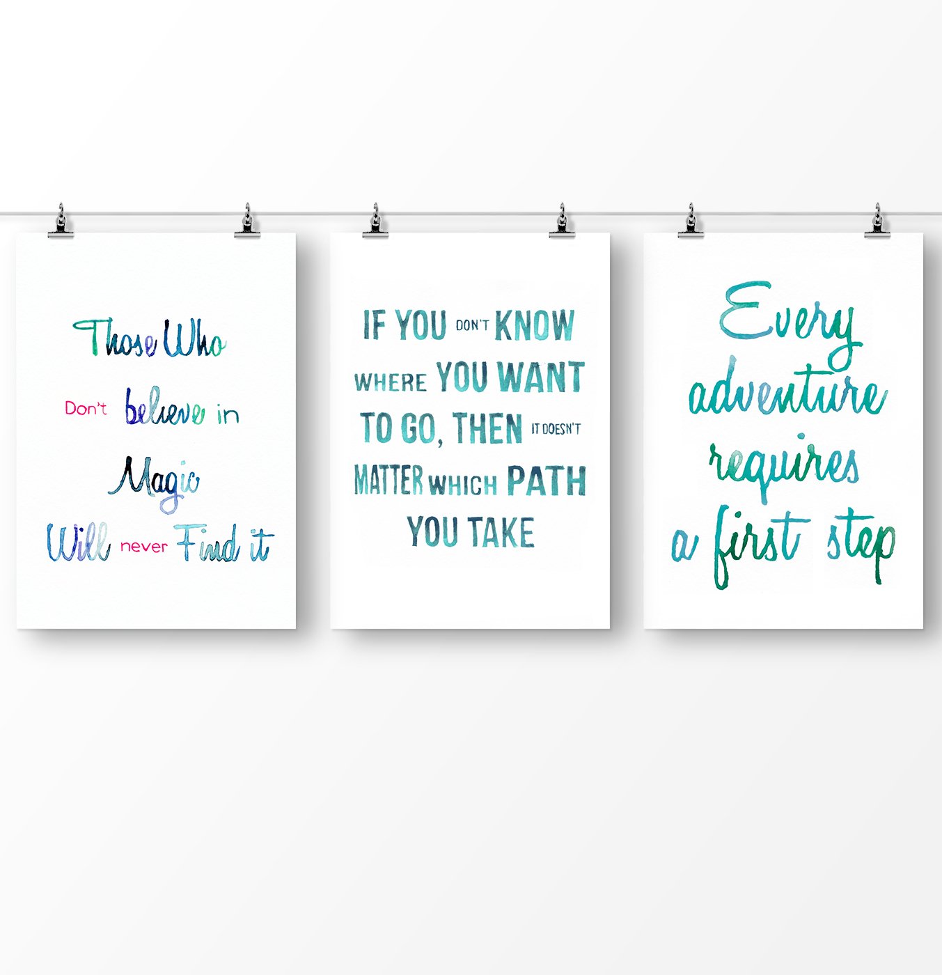 Alice in Wonderland Inspirational Quote, Motivational quote, Set of 3 prints, Watercolor lettering
