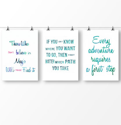 Alice in Wonderland Inspirational Quote, Motivational quote, Set of 3 prints, Watercolor lettering