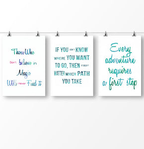 Alice in Wonderland Inspirational Quote, Motivational quote, Set of 3 prints, Watercolor lettering
