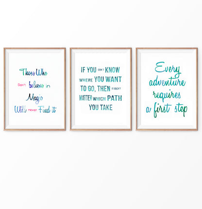 Alice in Wonderland Quotes in Turquoise Watercolor Set of 3 