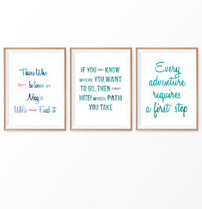 Alice in Wonderland Quotes in Turquoise Watercolor Set of 3 