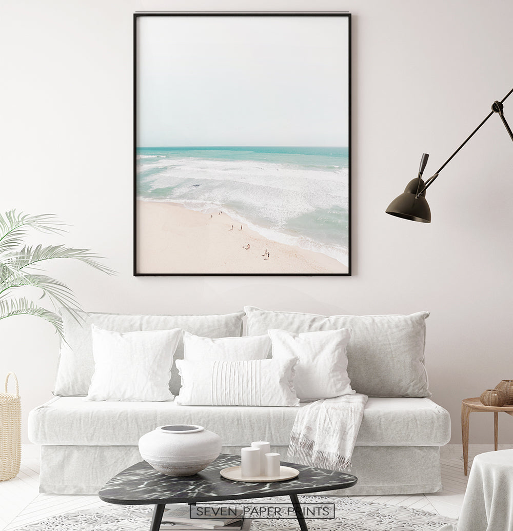 Soft Color Beach with People, Waves and Sand