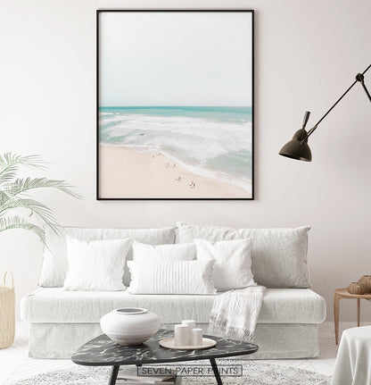 Soft Color Beach with People, Waves and Sand
