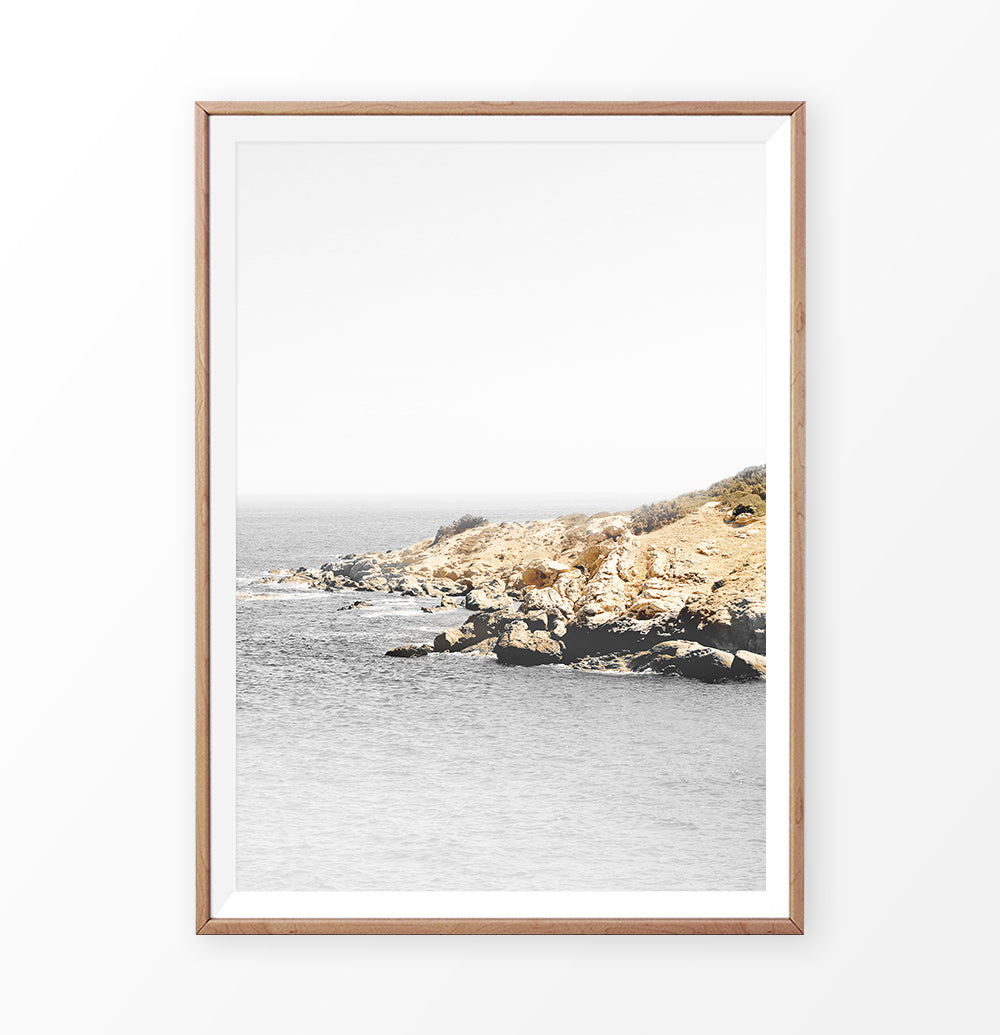 Beach waves retro print, crystal ocean water