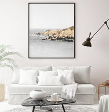 Load image into Gallery viewer, Vintage Coastal Photo with rocks and deep sea water
