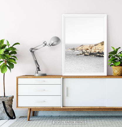 Drawers table with sea rocky beach wall art
