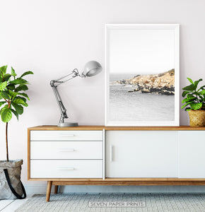 Drawers table with sea rocky beach wall art