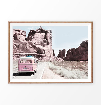 Pink camper van print, VW Van picture at Grand Canyon