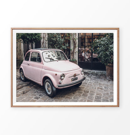 Pink Fiat 500 wall art, Paris, France