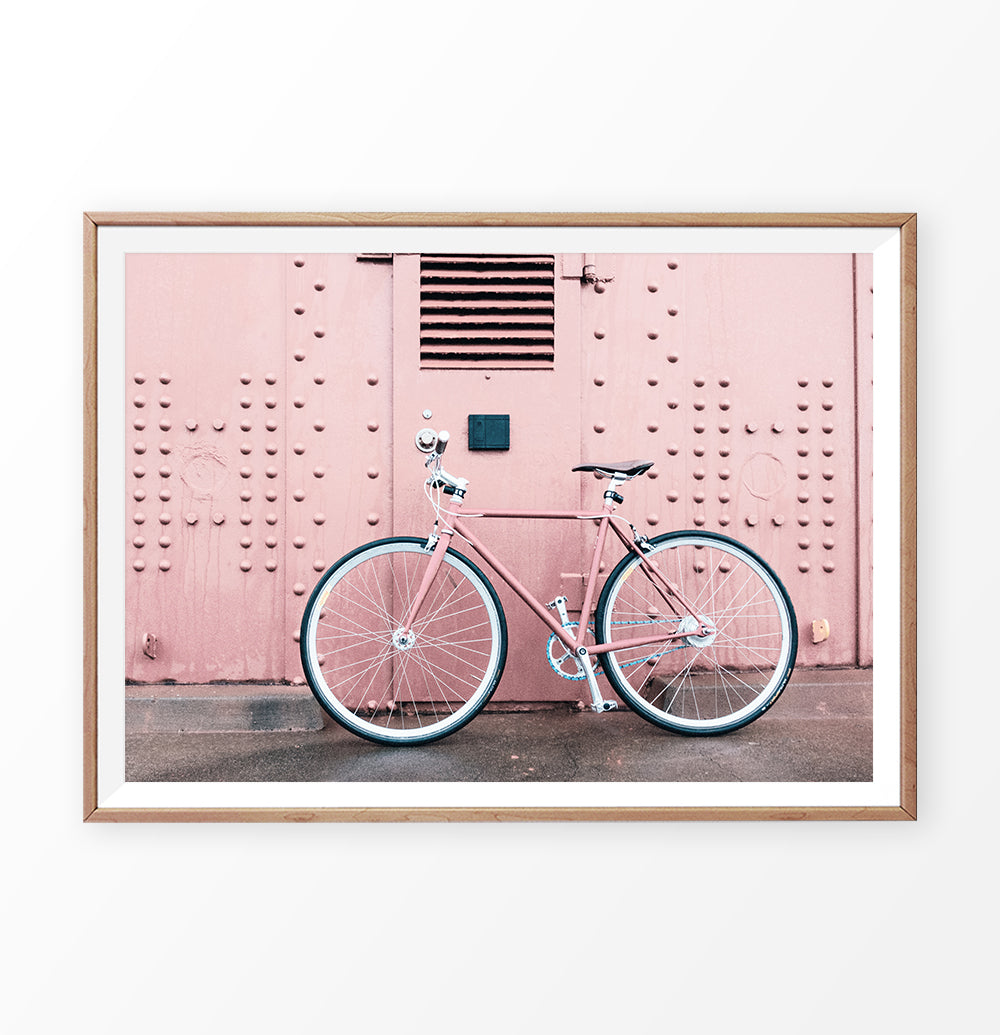 Pink bicycle print, San Francisco bicycle art