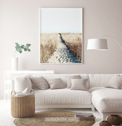 Beige living room coastal wall decor idea